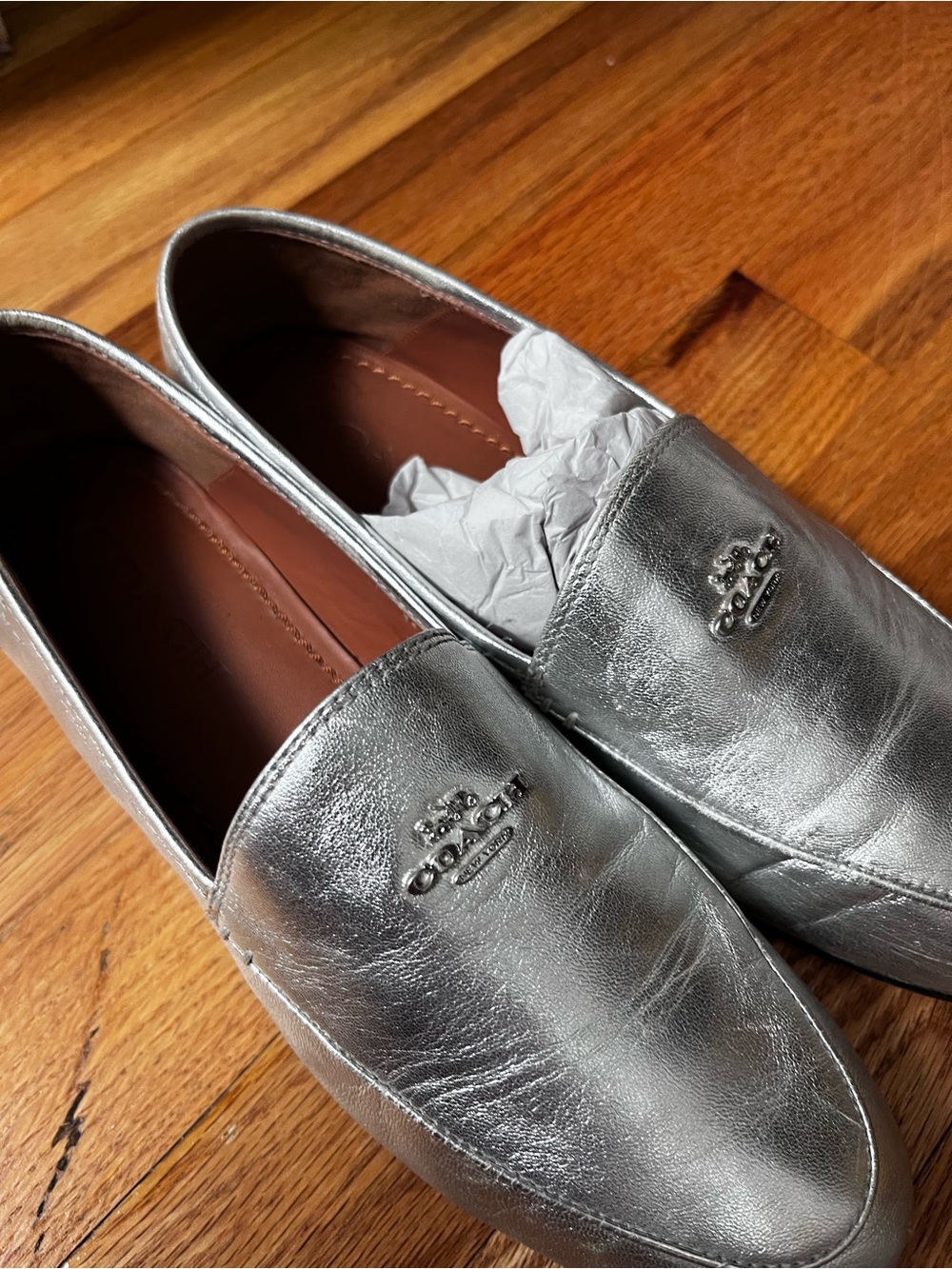 COACH silver loafers moccasins